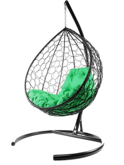 Кресло подвесное КАПЛЯ с ротангом черное, зелёная подушка в интернет гипермаркете «Планета Лета». Фото