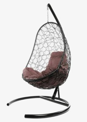 Кресло подвесное ОВАЛ с ротангом коричневое, коричневая подушка в интернет гипермаркете «Планета Лета». Фото