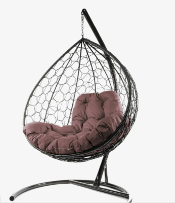 Кресло подвесное XL с ротангом коричневое, коричневая подушка в интернет гипермаркете «Планета Лета». Фото