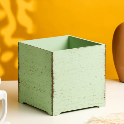 Кашпо (дерево), 15х15х4,5 см Оливковый в интернет гипермаркете «Планета Лета». Фото