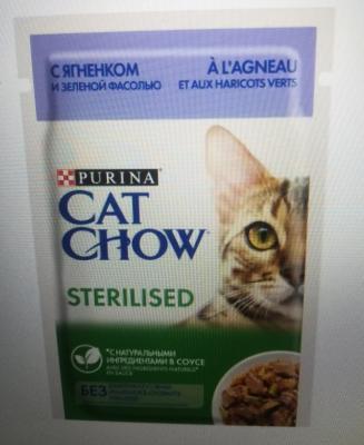 Корм CAT CHOW 85г д/стер.кош. с ягн. и зелФ соус в интернет гипермаркете «Планета Лета». Фото