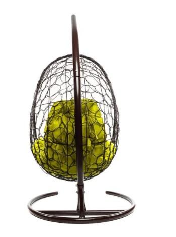 Кресло подвесное ОВАЛ с ротангом коричневое, жёлтая подушка в интернет гипермаркете «Планета Лета». Фото