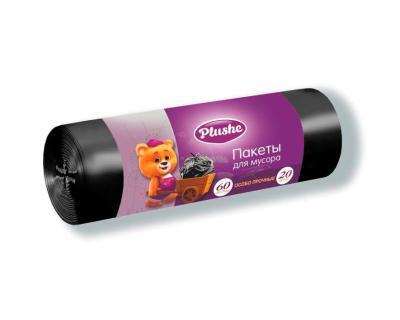 Мешки мусорные Plushe 60л (29*68), 20шт, 9,2мкм, особо прочные, 50шт в коробке в интернет гипермаркете «Планета Лета». Фото
