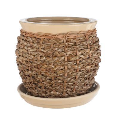 Горшок для цветов с поддоном Viet Thanh С плетеный Бежевый d20 в интернет гипермаркете «Планета Лета». Фото