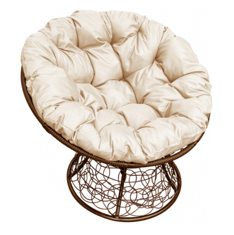 Кресло ПАПАСАН с ротангом коричневое, бежевая подушка в интернет гипермаркете «Планета Лета». Фото