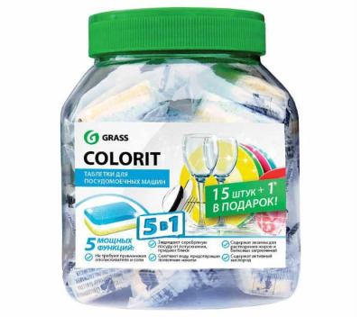 Таблетки для д/посудом.машины COLORIT 5в1 16 таб GraSS 125112 в интернет гипермаркете «Планета Лета». Фото