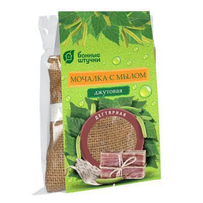 Мочалка "Дегтярная" джут с натуральным мылом 100 гр БШ 33084 в интернет гипермаркете «Планета Лета». Фото