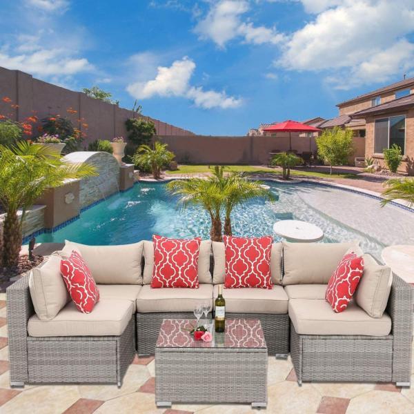 Комплект мебели Диван модульный + стол YR822BgB Grey/Beige в интернет гипермаркете «Планета Лета». Фото