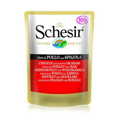 Schesir консервы д/кошек Цыпленок с Морским окунем, пауч 50г (уп-30шт) в интернет гипермаркете «Планета Лета». Фото