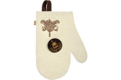 Рукавица для сауны белая с вышитым логотипом "Банные Штучки", войлок в интернет гипермаркете «Планета Лета». Фото