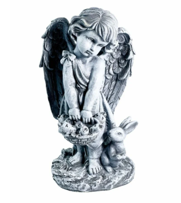 Фигура Ангел-девочка с корзиной и зайцем Н-30см,L-19см.,В-14см. в интернет гипермаркете «Планета Лета». Фото