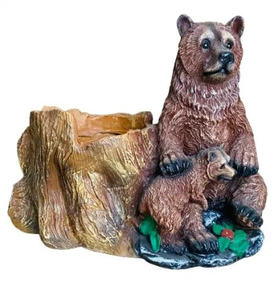 Кашпо Медведи у пня H-30см, D-15см в интернет гипермаркете «Планета Лета». Фото