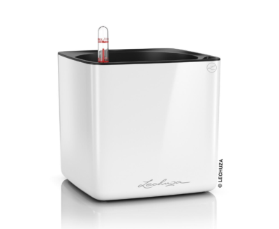 Кашпо Lechuza "Cube Glossy Complete white high gloss" (пластик), 17x17xH16 см в интернет гипермаркете «Планета Лета». Фото